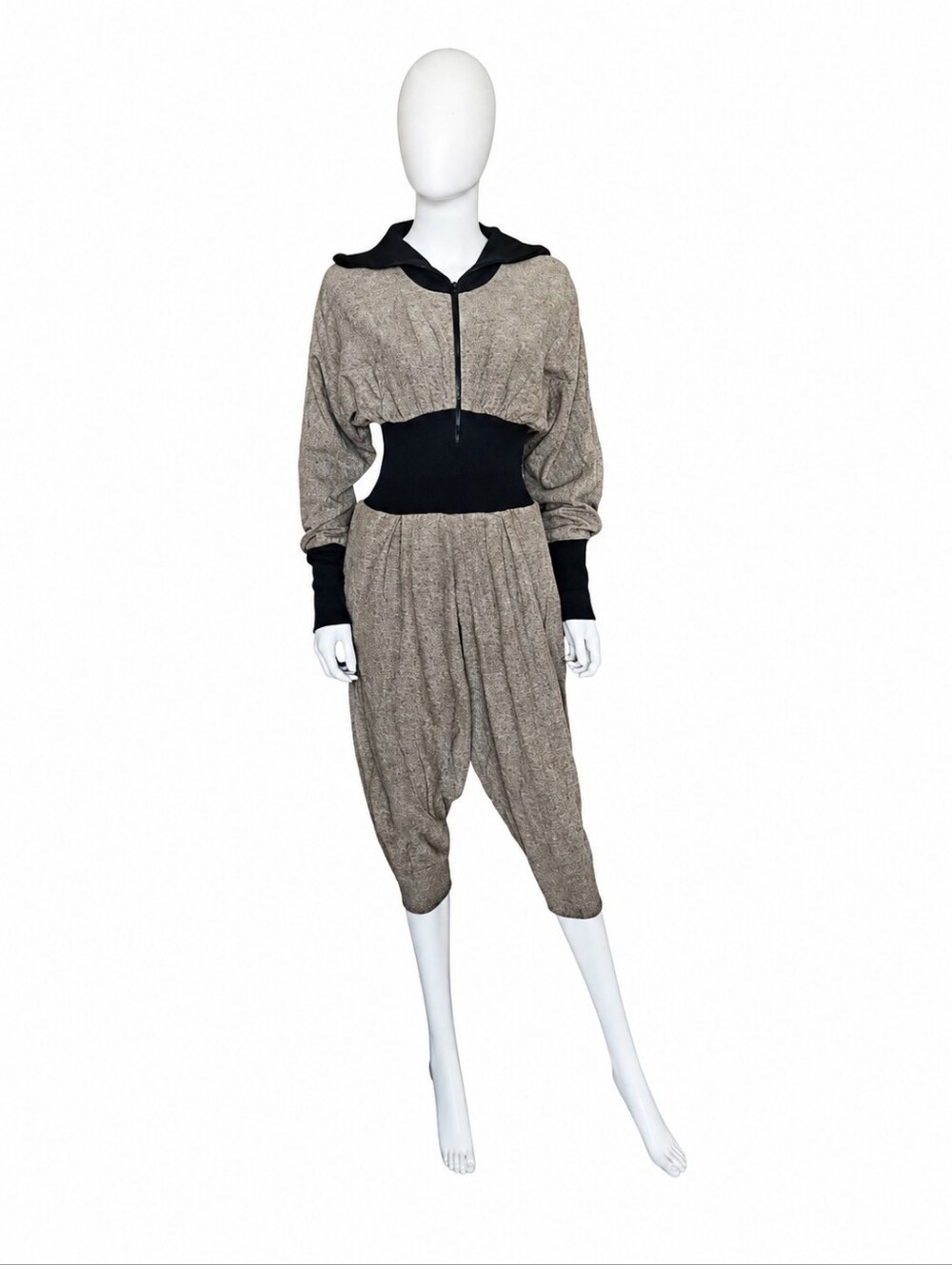 MICHELE LAMY | Rare Vintage Brown & Black Zip Jumpsuit – Size 1 / Small